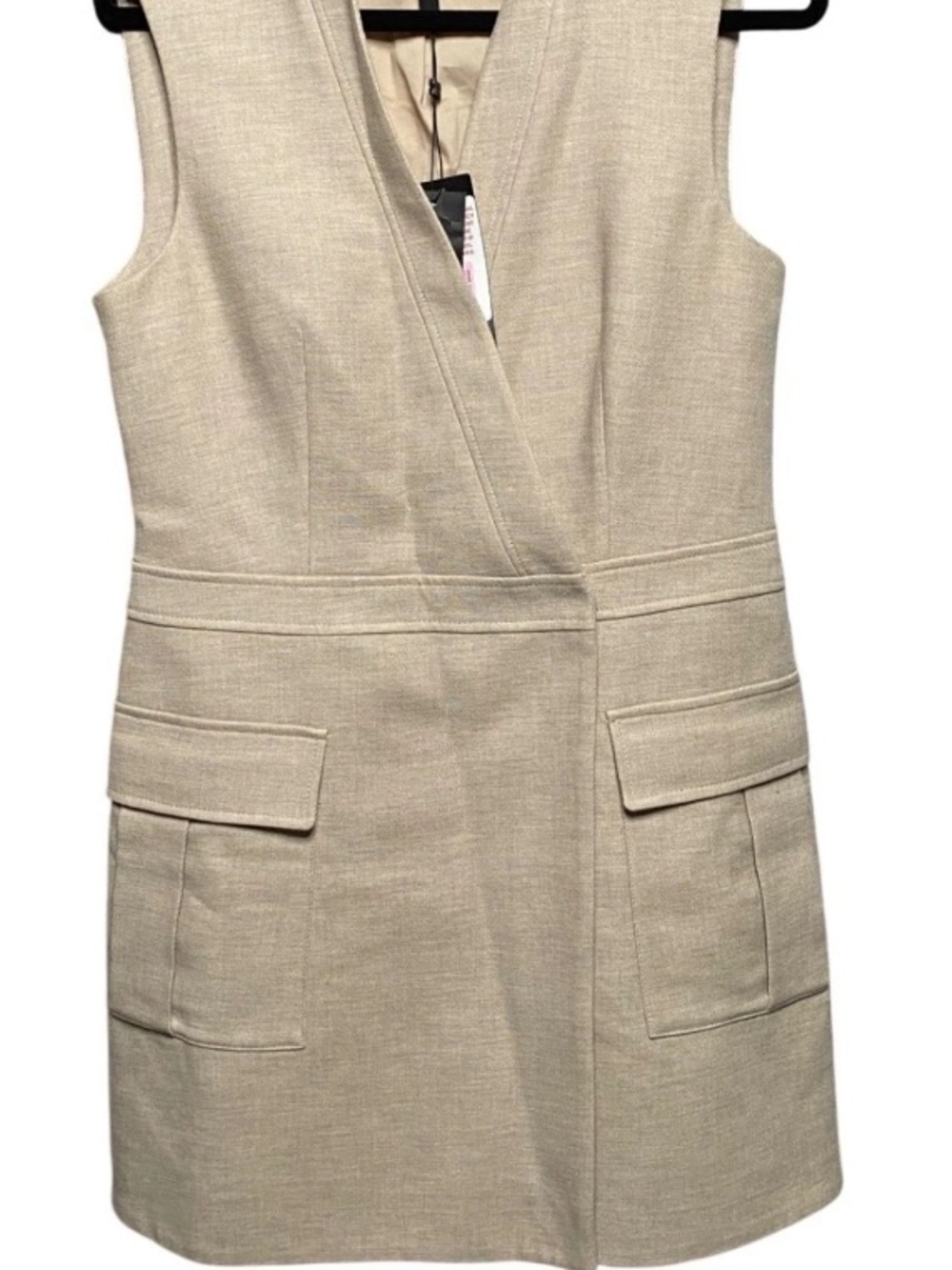 BCBGMaxAzria Sleeveless Wrap Mini Dress Justincareer business Tan size small NWT